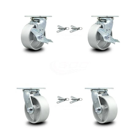 Service Caster 5 Inch Semi Steel Caster Set with Roller Bearings 4 Swivel Lock 2 Brake SCC SCC-30CS520-SSR-TLB-BSL-2-BSL-2